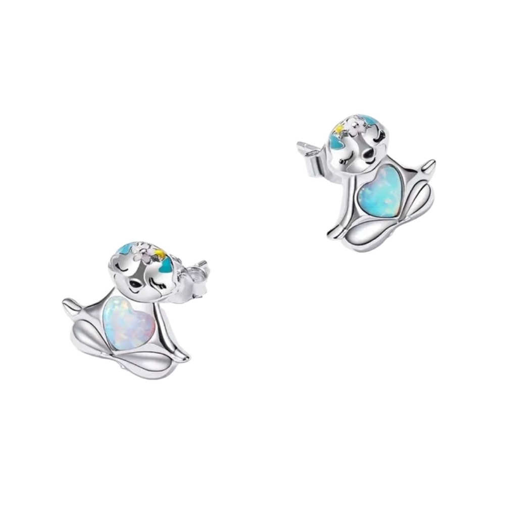Sterling Silver Sloth Opal Stud Earrings - Picture 2 of 3